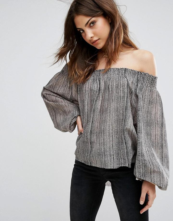 One Teaspoon Off Shoulder Smock Top - Black