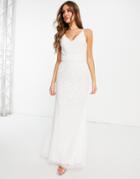 Beauut Bridal Allover Embellished Maxi Dress With Detachable Cape In Ivory-white