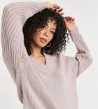 Asos Design Tall Sweater With V-neck And Ribbed Sleeves In Lilac-purple