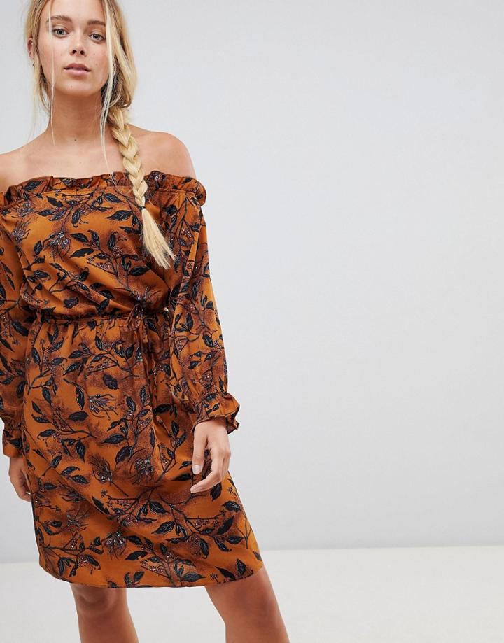Rage Off Shoulder Floral Printed Dress - Yellow