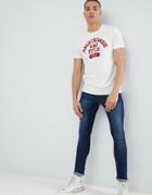 Abercrombie & Fitch Varsity Flock Print Logo Crew Neck T-shirt In White - White