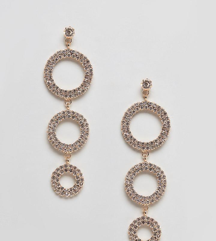 True Decadence Diamonte Circle Drop Earrings (+) - Gold