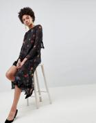 Asos Design Floral Printed Jacquard Midi Dress - Multi