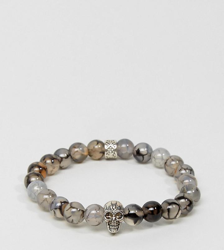 Reclaimed Vintage Inspired Beaded Bracelet With Skull - Black