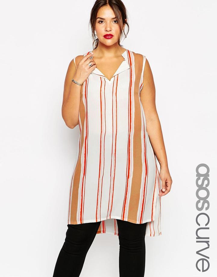 Asos Curve Sleeveless Longline Maxi Top In Stripe - Multi
