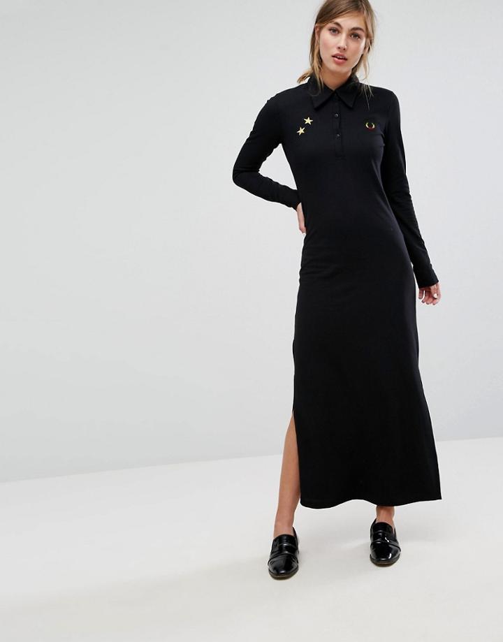 Fred Perry Bella Freud Pique Maxi Dress With Retro Collar - Black