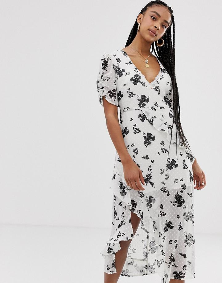 Wild Honey Wrap Midi Dress In Floral - White