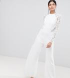 John Zack Tall Lace Sleeve Jumpsuit - White