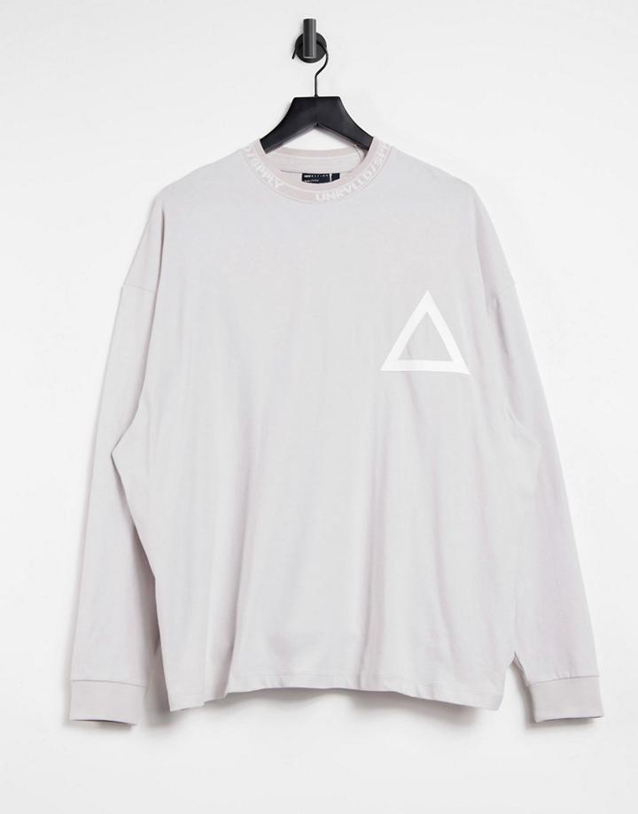 Asos Unrvlld Spply Oversized Long Sleeve T-shirt With Logo Rib Neck In Gray-black
