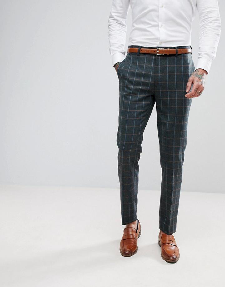 Asos Skinny Suit Pants In Khaki Country Check - Green