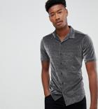 Asos Design Tall Regular Fit Shirt In Silver Metallic With Revere Collar - Silver