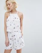 Native Youth Cami Crop Top In Watercolour Print Co-ord - White