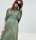 Asos Design Maternity Nursing Batwing Skater Dress With Button Through - Green