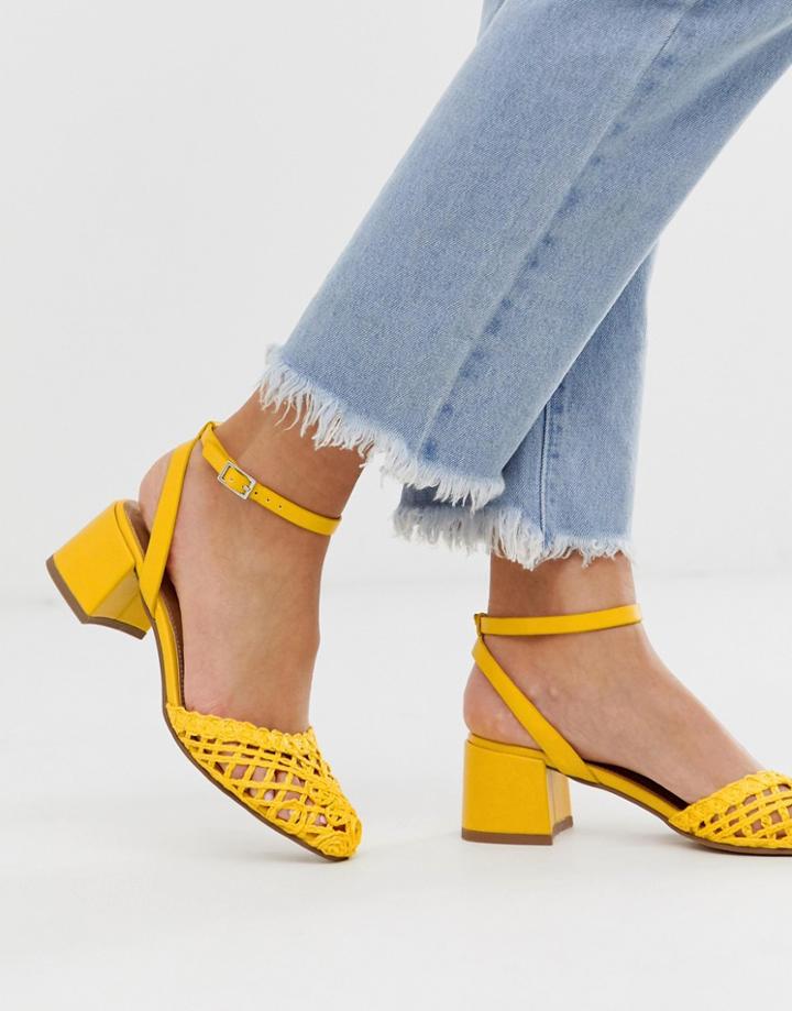 Asos Design Sergeant Woven Mid Heels In Yellow