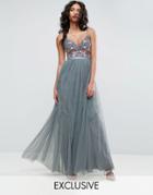 Needle & Thread Whisper Embroidered Tulle Maxi Dress - Green