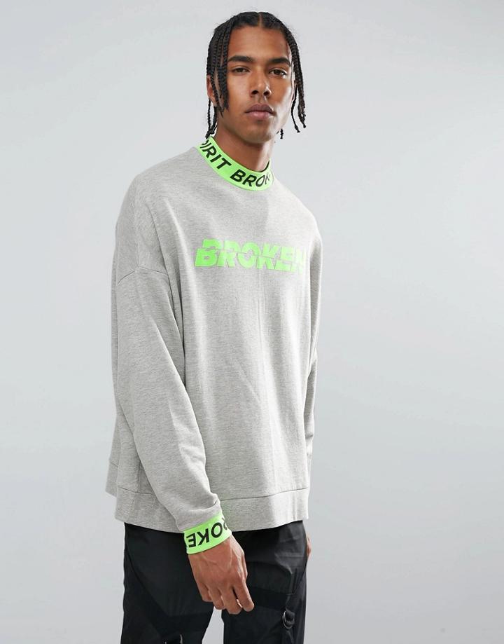 Asos Oversized Sweatshirt With Contrast Collar & Cuff - Gray