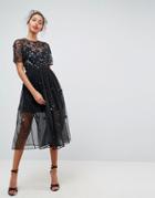 Asos Embellished Smock Midi Dress - Black