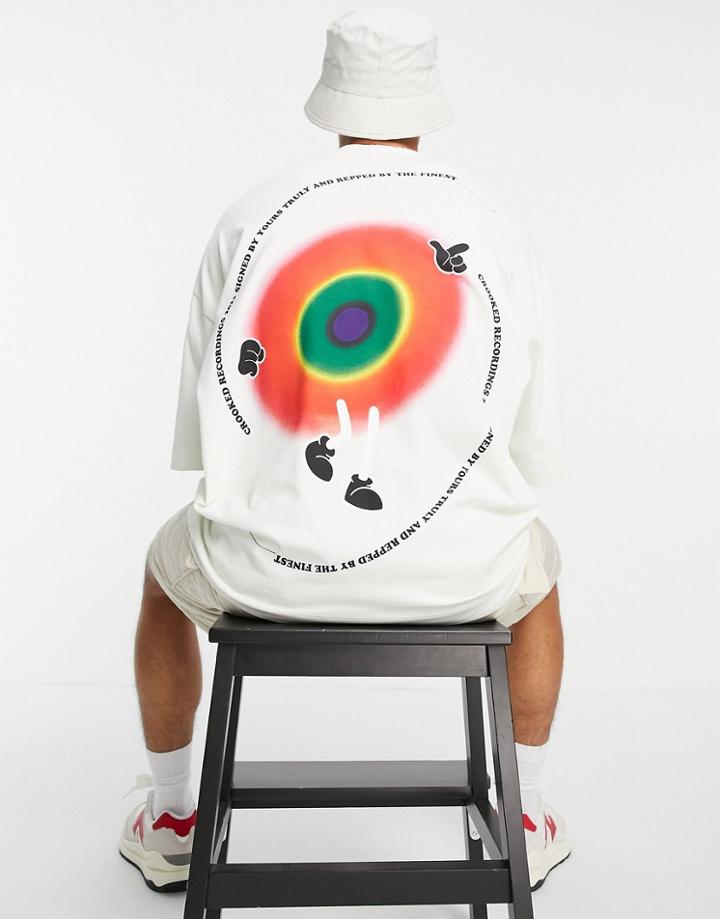 Crooked Tongues Oversized T-shirt With Vortex Swirl Back Print In Ecru-neutral