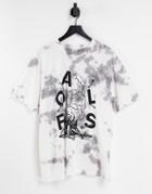 Topman Oversized Tie Dye T-shirt With Foals Fire Print In Gray-grey