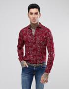Asos Regular Fit Viscose Shirt In Geo-tribal Print In Red - Red