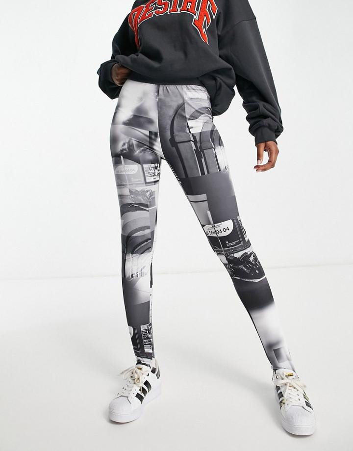 Urban Revivo Leggings In Gray Abstract Print