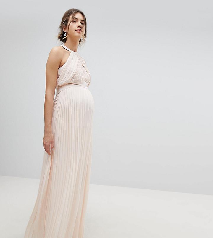 Tfnc Maternity Wedding Pleated Maxi Dress In Pearl Pink - Pink