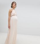 Tfnc Maternity Wedding Pleated Maxi Dress In Pearl Pink - Pink