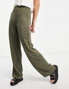 Only Knitted Wide Leg Pants In Khaki - Part Of A Set-green