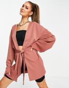 Na-kd Set Loose Fit Cardigan In Dusty Pink