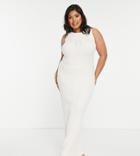 Missguided Plus Dry Handle Ribbed Maxi Dress In Cream-white