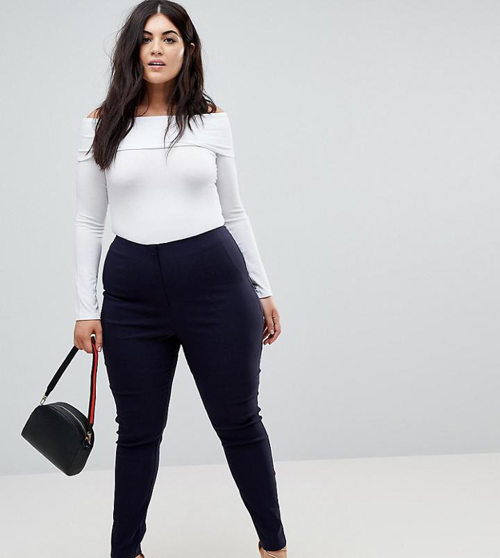 Asos Curve High Waist Pants In Skinny Fit - Navy