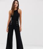 Boohoo Button Detail Wide Leg Pants In Black - Multi