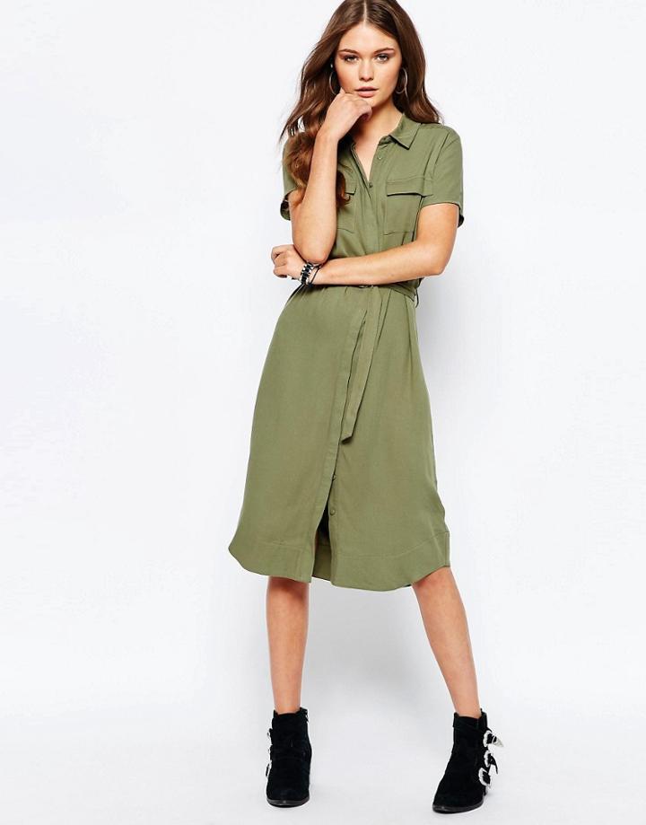 New Look Belted Shirt Dress - Green