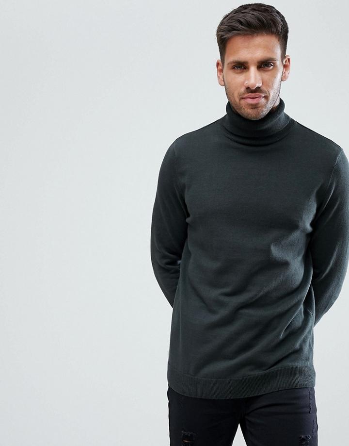 New Look Roll Neck Sweater In Dark Green - Green