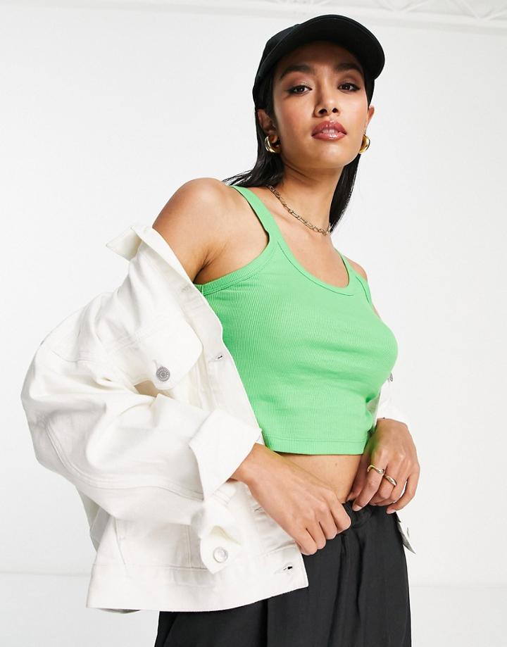 Topshop Basic Rib Tank Top In Green