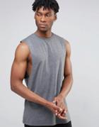 Asos Longline Sleeveless T-shirt With Dropped Armhole In Charcoal - Gray
