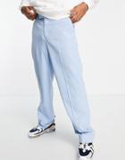 Asos Design Wedding Extreme Wide Leg Suit Pants In Pastel Blue Micro Texture-blues