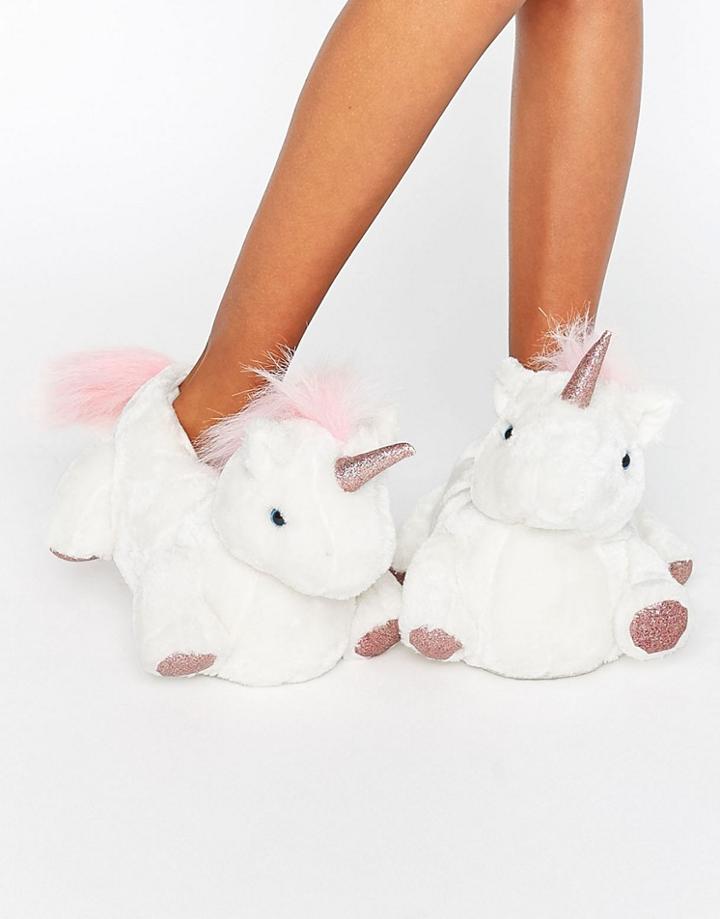 New Look Glitter Contrast Unicorn Slipper - White