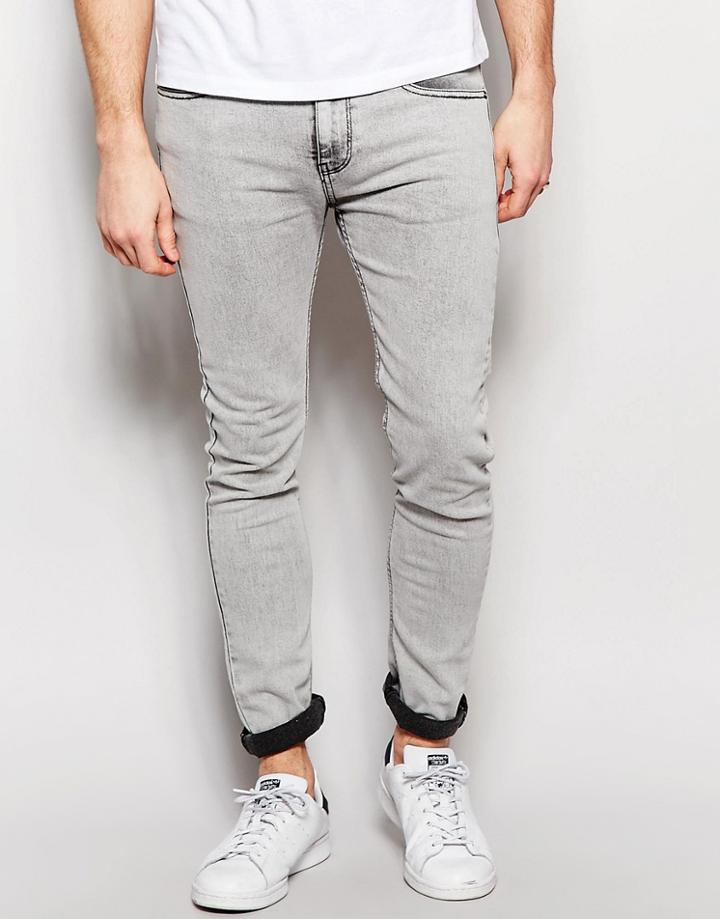 Pull & Bear Super Skinny Jeans In Acid Wash Gray - Gray
