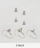 Asos Design Pack Of 5 Stone Stud Earrings And Rings - Gold