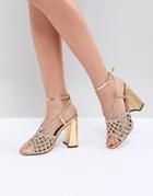 Asos Design Helix Woven Heeled Sandals - Gold