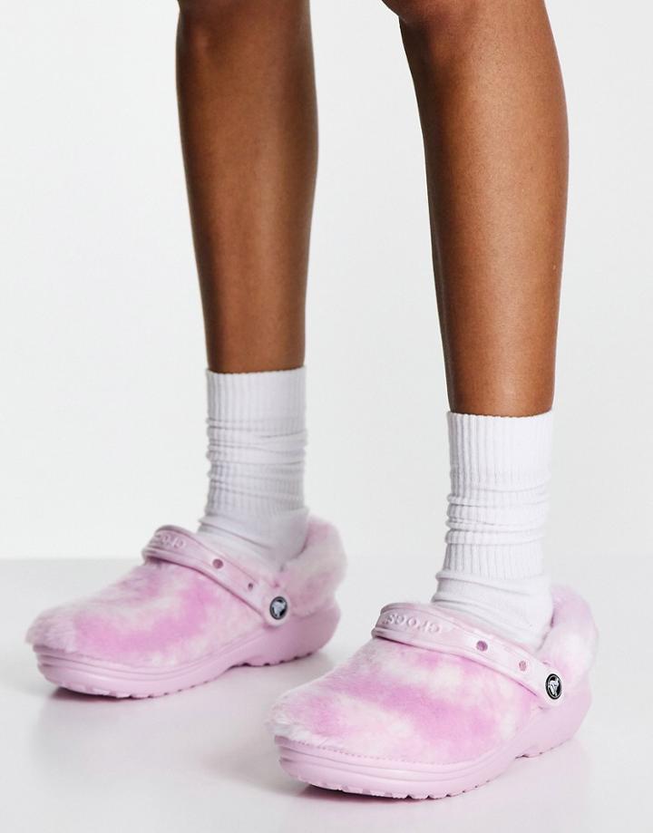 Crocs Fur Sure Classic Lined Clogs In Ballerina Pink And White