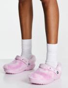 Crocs Fur Sure Classic Lined Clogs In Ballerina Pink And White