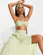 Asos Design Tab Bandeau Beach Top In Soft Chartreuse - Part Of A Set-yellow