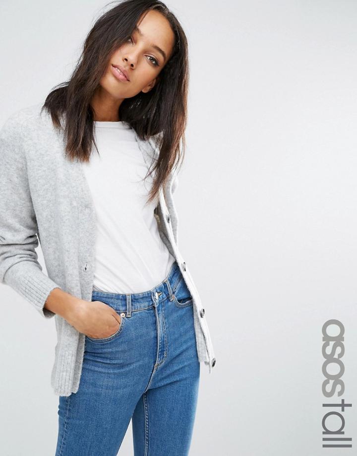 Asos Tall Cardigan In Wool Mix - Gray