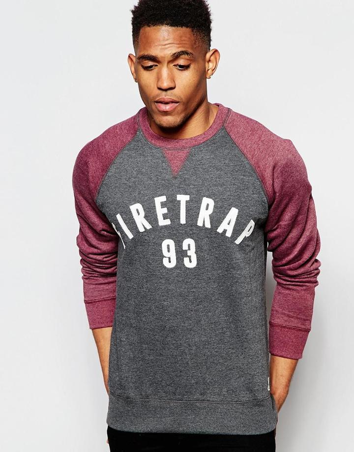 Firetrap Contrast Raglan Sleeve Crew Neck Sweater - Gray