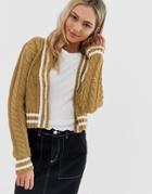 Qed London Crop Cardigan With Contrast Tipping Stripe - Yellow