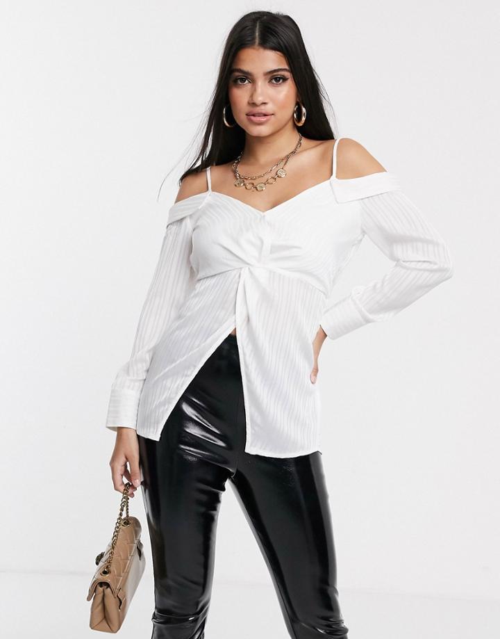 Parallel Lines Off Shoulder Blouse In White Stripe