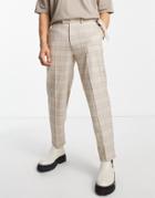 Asos Design Tapered Smart Pants With Pink Highlight Plaid-neutral