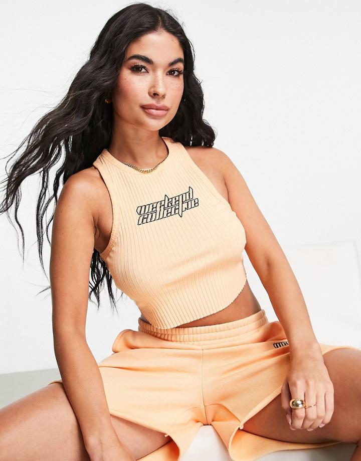 Asos Weekend Collective Racer Tank Top With Futuristic Logo In Apricot - Part Of A Set-orange